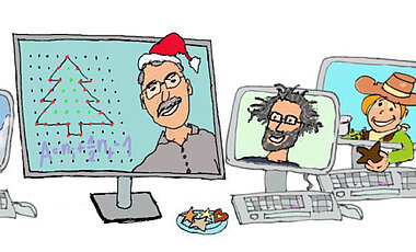 Einige Mitglieder der Fakultät für Mathematik und Informatik bei der digitalen Weihnachtsfeier.
