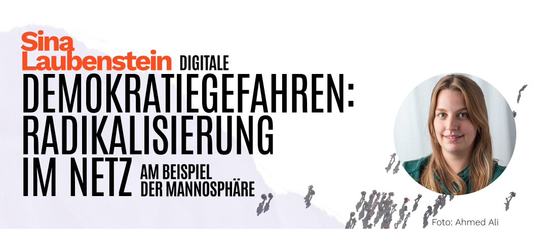Vortragstitel in engen schwarzen Buchstaben. Rechts daneben Foto des Vortragenden. Den Hintergrund durchzieht ein grafischer Riss und es sind kleine Menschengrüppchen zu sehen.