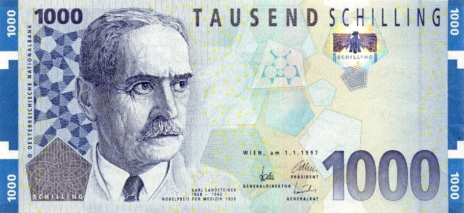 1000 Schilling Banknote mit dem Bild Landsteiners