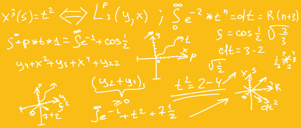 verschiedene mathematische Formeln sind auf einem gelben Hintergrund geschrieben