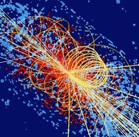 Grafik: Computersimulation eines Proton-Proton-Zusammenstoßes am Large Hadron Collider (LHC).