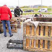 Im Herbst bauen Studierende gemeinsam mit den Besuchern auf dem Baustellenfest Hochbeete auf.