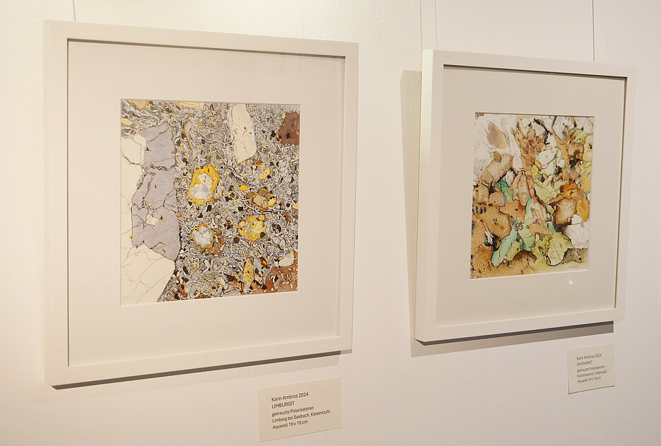 Wissenschaft trifft Kunst. Mit Aquarellfarben malt Karin Ambros das, was sonst nur unter dem Polarisationsmikroskop sichtbar wird.