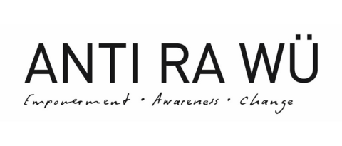 Logo des Referats gegen Rassismus: Schriftzug Anti-Ra-Wü, darunter Empowerment - Awareness - Change