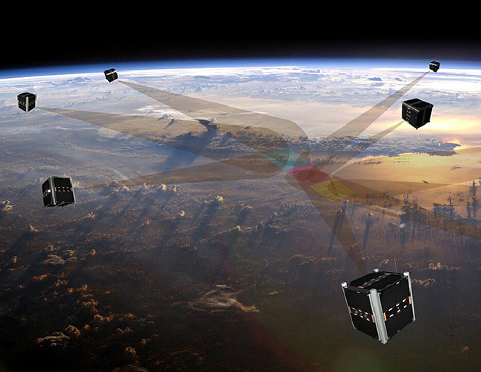Mehrere vernetzte Kleinst-Satelliten sollen durch Zusammenarbeit in ihrer Erdumlaufbahn ein Sensornetz bilden und gemeinsam die Erde auf neue Art beobachten. Professor Klaus Schilling stellte auf der 8. Internationalen Regierungschefkonferenz in München 