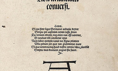 Titelblatt von Albrecht Dürers ‚Vier Bücher von menschlicher Proportion‘ (1528) in der 1532 gedruckten lateinischen Übersetzung seines Freundes Joachim Camerarius (UB Heidelberg, http://digi.ub.uni-heidelberg.de/diglit/duerer1532)