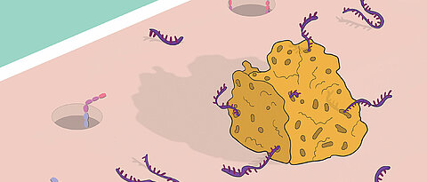 Künstlerische Darstellung eines RNA-Schwamms in Aktion.