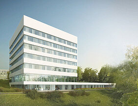 Der DZHI-Forschungsneubau „Am Schwarzenberg“ auf dem Gelände des Universitätsklinikums. (Abbildung: Nickl & Partner Architekten AG)