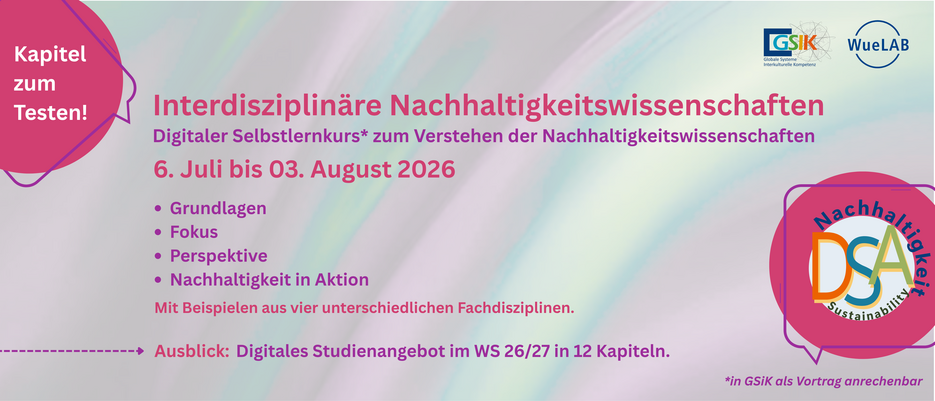 Teaser-Kachel zum digitalen Selbstlernkurs "interdisziplinäre Nachhaltigkeitswissenschaften"