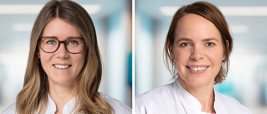 Saskia-Laureen Herbert (links) und Claudia Staib erläutern Gründe und Therapiemöglichkeiten von unerfülltem Kinderwunsch. 