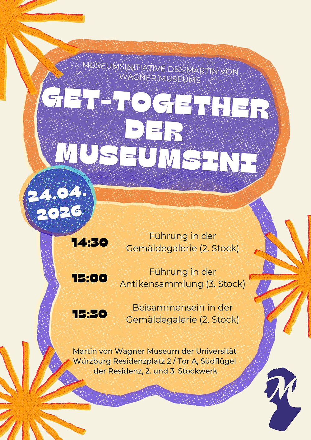 Get-Together der Museumsini. 24.04.2026. 14:30 Führung in der Gemälde Galerie (2. Stock). 15:00 Führung in der Antikensammlung (3.Stock) 15:30 Beisammensein in der Gemälde Galerie. Ab 16:30 Stammtisch im Cafe Mozart