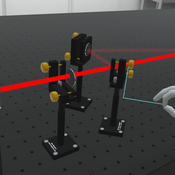 Ein Laserstrahl wird durch Blenden gelenkt. Eine virtuelle Hand bedient die Blenden.