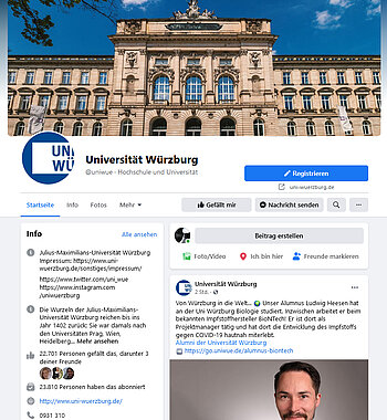 Die Facebook-Seite der Uni Würzburg