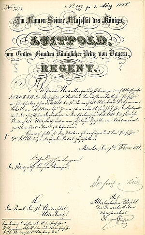 Urkunde: Ernennung Herman Schells zum ordentlichen Professor 1888