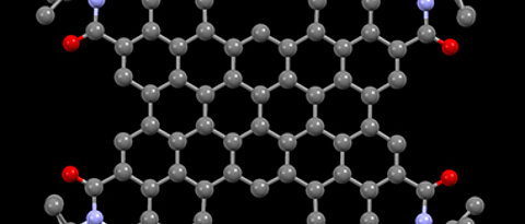 Über einen Nanometer groß ist das Molekül, das Würzburger Chemiker erstmals synthetisiert haben. Seine Tendenz, Elektronen aufzunehmen, macht es so interessant. (Grafik: Sabine Seifert)