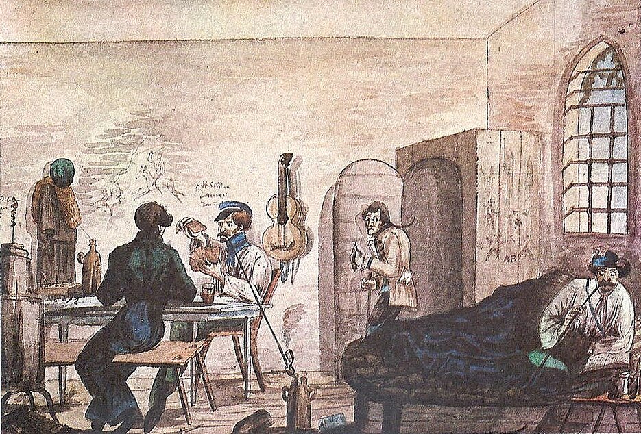 Aquarellzeichnung des Universitätskarzers von 1828.