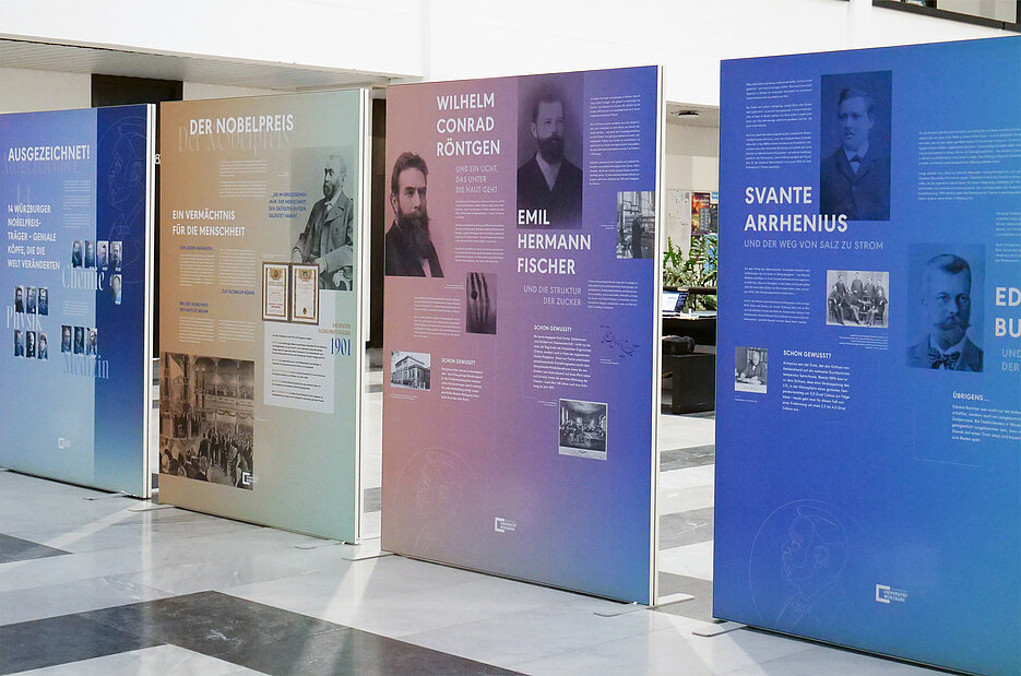 Mit dieser Ausstellung würdigt die Universität Würzburg ihre 14 bisherigen Nobelpreisträger - den ersten Nobelpreis erhielt Wilhelm Conrad Röntgen vor 125 Jahren.