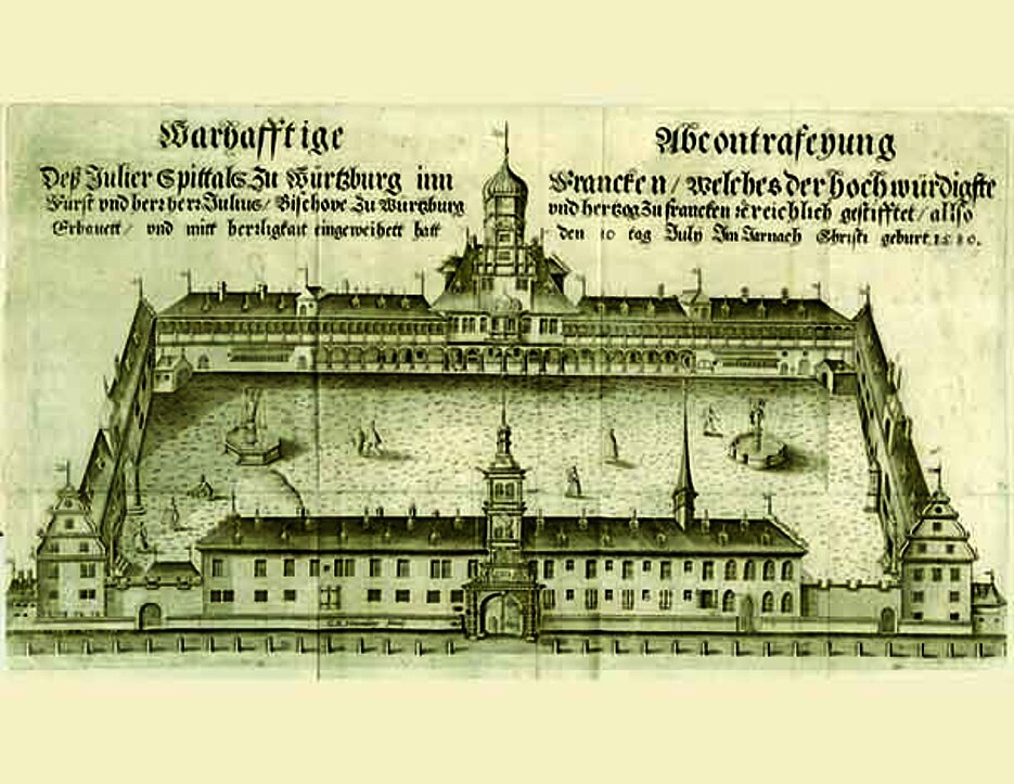 Ansicht des Juliusspitals Würzburg, Kupferstich von Johann Leipold. Foto: Universitätsbibliothek Würzburg