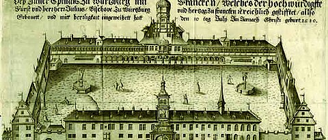 Ansicht des Juliusspitals Würzburg, Kupferstich von Johann Leipold. Foto: Universitätsbibliothek Würzburg