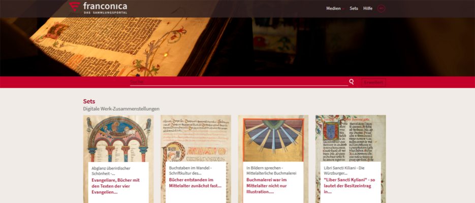 Startseite des Sammlungsportals „Franconica“ (Screenshot: Universitätsbibliothek Würzburg)