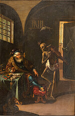 Das Bild „Tod und Geizhals“ wurde dem Martin von Wagner Museum der Uni Würzburg 1933 unter Zwang überlassen. Inzwischen wurde es der Freimaurerloge „Zu den zwei Säulen an der festen Burg“ zurückgegeben. (Foto: Birgit Wörz)