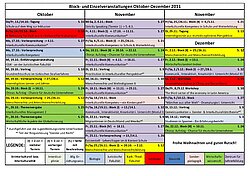 Die Block- und Einzelveranstaltungen als Stundenplan (zum Download bitte auf Stundenplan links klicken). Aktualisierte Version: 14.10.11.