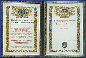 Nobel Prize certificate Röntgen 1901