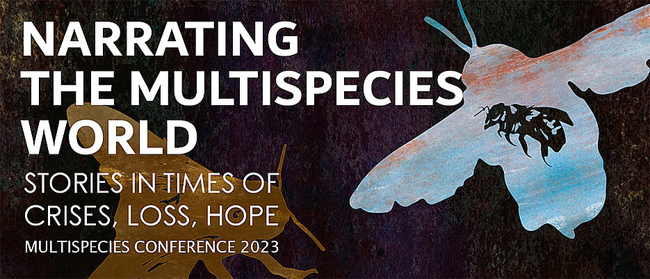 The poster for the Multispecies Conference shows the outlines of wood bees and a honey bee. Both species are being researched at the Chair in their relevance to cultural studies.