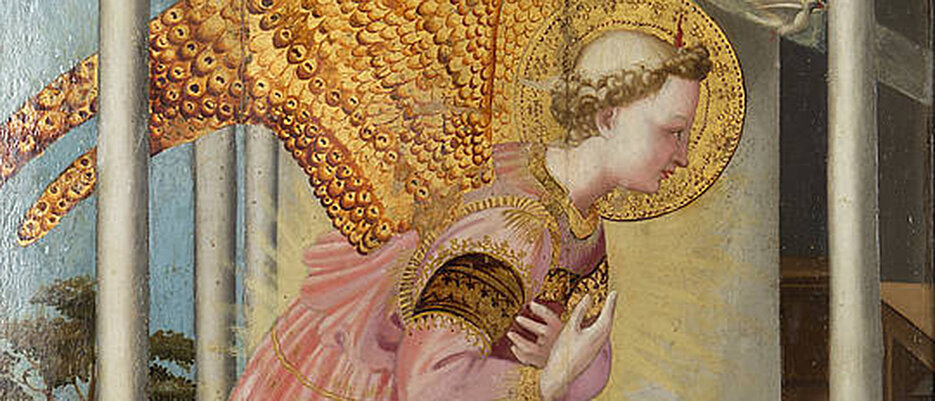 Gemälde: Verkündigungsengel aus der Nachfolge des Florentiner Malers Fra Angelico, erste Hälfte 15. Jahrhundert. (Bild: Martin-von-Wagner-Museum)