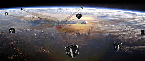 Mehrere vernetzte Kleinst-Satelliten sollen durch Zusammenarbeit in ihrer Erdumlaufbahn ein Sensornetz bilden und gemeinsam die Erde auf neue Art beobachten. Professor Klaus Schilling stellte auf der 8. Internationalen Regierungschefkonferenz in München 