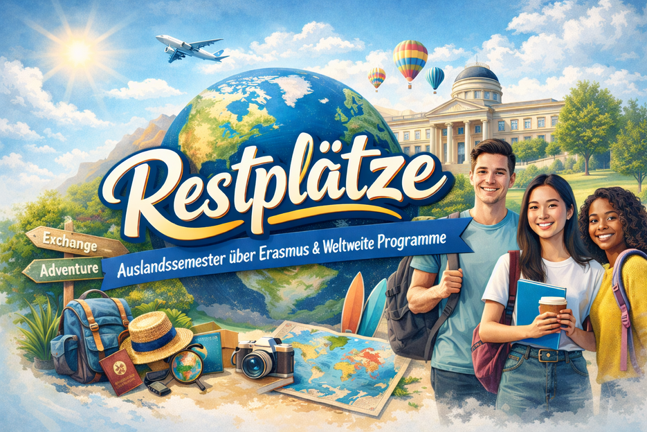 Bild mit dem Schriftzug Auslandssemester und passende Motive