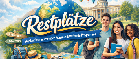 Bild mit dem Schriftzug Auslandssemester und passende Motive