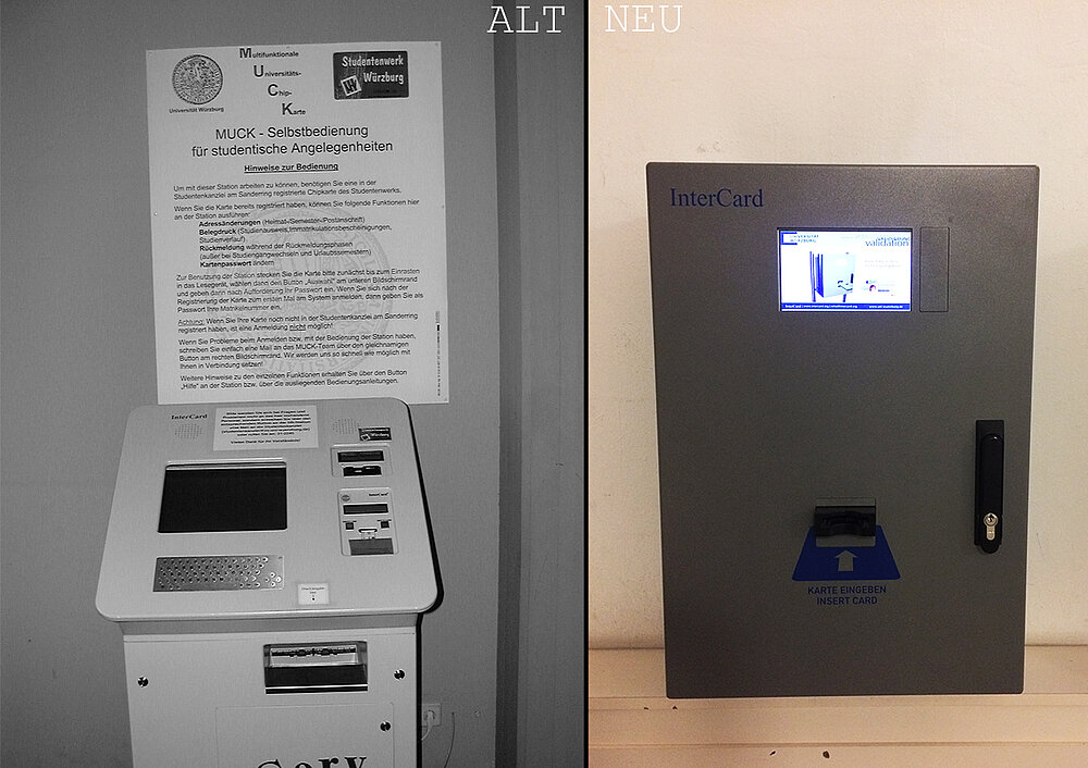 Gegenüberstellung ehemaliger und heutiger Automat zum Aufladen des Studentenausweis