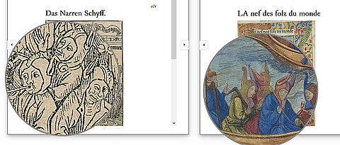 Den Vergleich der Originalausgabe mit einer späteren französischen Ausgabe des Narrenschiffs: Auch diese Möglichkeit bietet die Edition „Narragonien digital“.