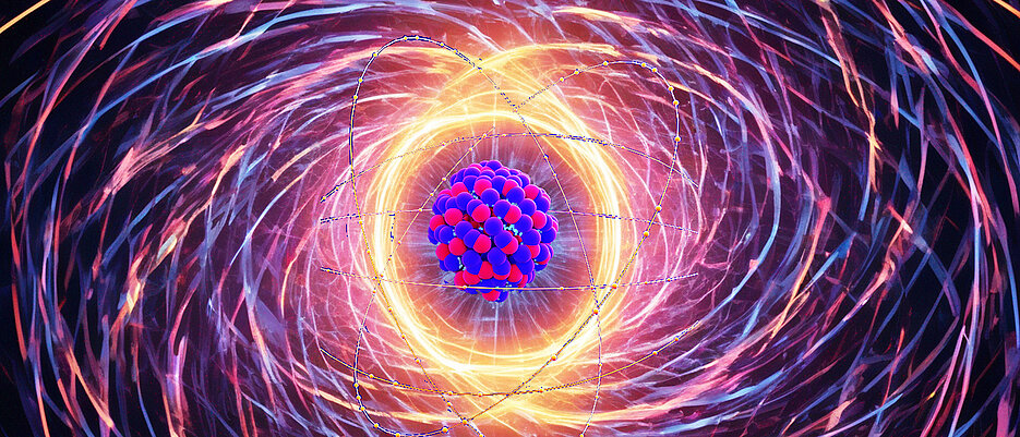 Der Sprung eines Thoriumkerns von dem angeregten in den Grundzustand ist Ausgangspunkt einer neuartigen Uhr, die Forschungsteams aus Würzburg und Wien entwickeln wollen. 