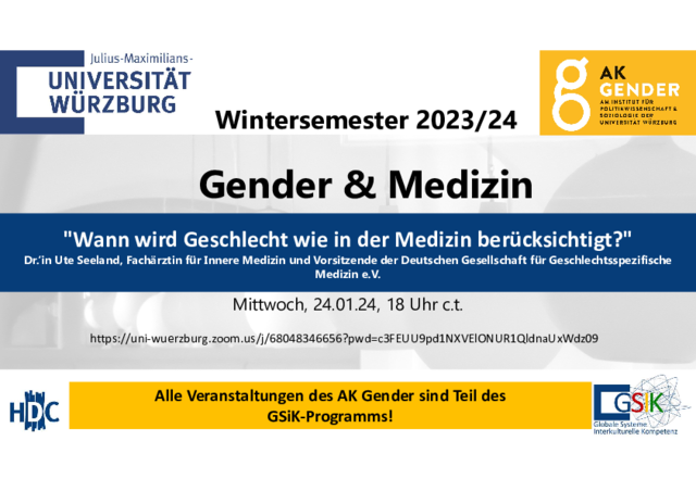 Vortrag: Wann wird Geschlecht wie in der Medizin berücksichtigt? AK Gender