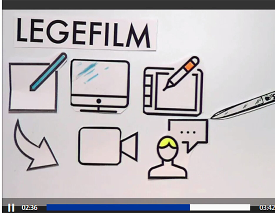 Screenshot aus dem "Erklärvideo zum Erklärvideo". Die Möglichkeiten sind groß, auch über das hier gezeigte Stilmittel des so genannten "Legefilms" hinaus. (Screenshot: Uni Würzburg)