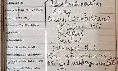 Inskriptionsblatt Ljuba Metzls für das Wintersemester 1930/31. Archiv der Universität Wien, Nationale der Philosophischen Fakultät WS 1930/31, Metzl, Ljuba.