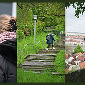 Collage: WueLApp im Einsatz, Szenen in der Stadt während des Rundgangs