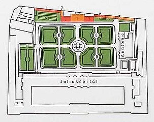 Lage des Botanischen Gartens im Barockgarten des Juliusspitals