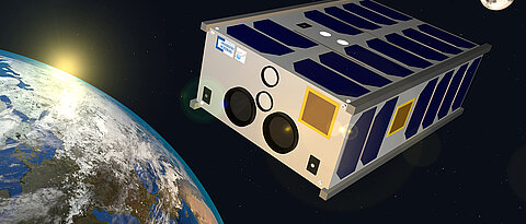 SONATE-2 im Orbit: Visualisierung des neuen Technologie-Erprobungssatelliten für hochautonome Nutzlasten und Künstliche Intelligenz.