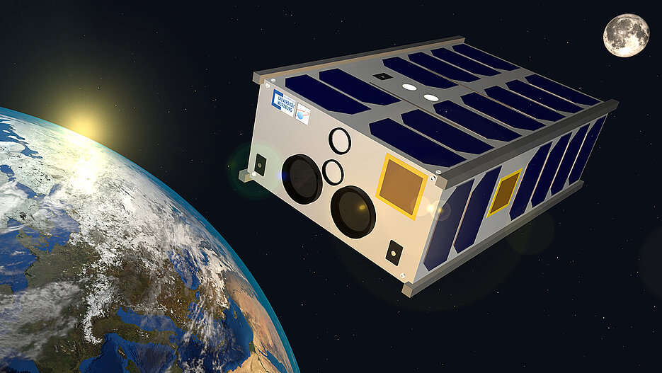 SONATE-2 in orbit: Visualisation of the new technology testing satellite for highly autonomous payloads and artificial intelligence. 