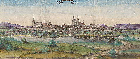 Ansicht von Wittenberg zur Zeit Luthers. (Bild: Unibibliothek Würzburg, Delin. VI,8,14)