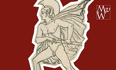 Das Plakat zur szenischen Installation „Der Zorn des Achill“ zeigt die Hauptfigur der „Ilias“ in dem Moment, da er das Schwert gegen Agamemnon zücken will.