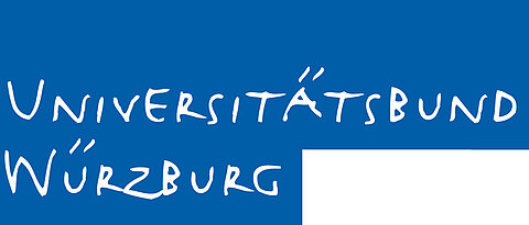 Logo mit dem Schriftzug weiß auf blau des Universitätsbundes Würzburg