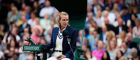 Miriam Bley in action during the quarter-final at the 2021 Wimbledon Championships Grand Slam tennis tournament