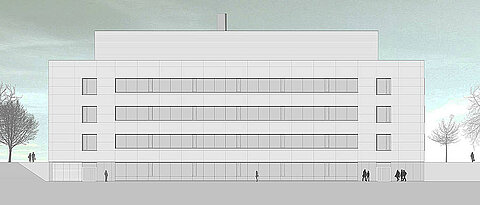 Entwurf für das neue Praktikumsgebäude der Chemie. Von außen wird es aussehen wie das benachbarte Institut für Anorganische Chemie, so dass auf dem Campus ein stimmiges Bild entsteht. (Bild: Schuster Pechtold Schmidt Architekten) 