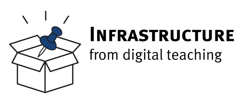 Ein Karton mit einer Reiszwecke. Dazu der Text "Infrastructure from digital teaching"