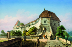  „Die Wartburg“, um 1840, von Christian Friedrich Gille (1805-1899), Lithographie, koloriert