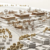 Modell des mit dem ersten Preis prämierten Entwurfs von HASCHER JEHLE Architektur (Berlin). 